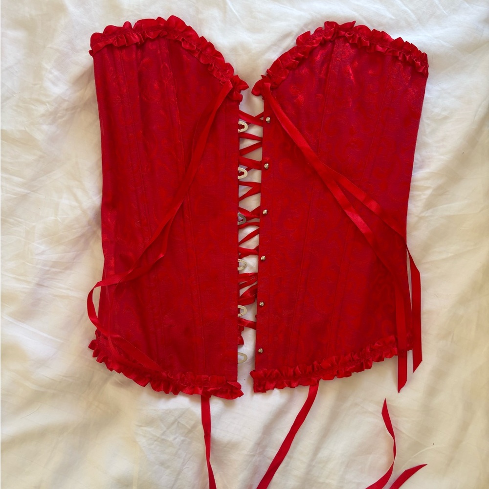 Red Lace-Up Corset Top